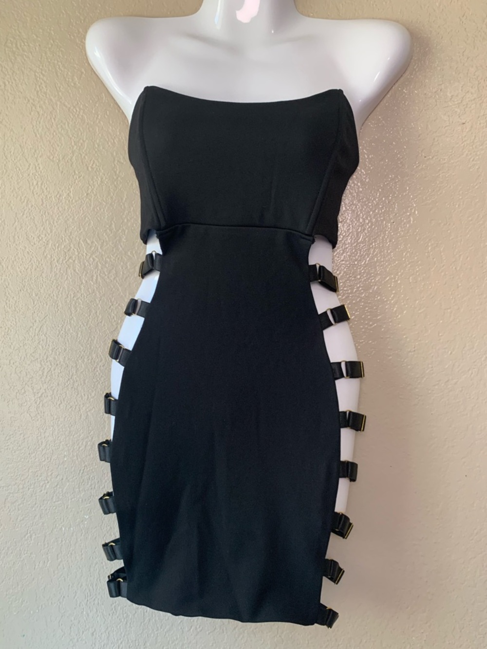 MEEK Black Side Cut Out Talia Strapless Bodycon Club Night Dress Size S NWT